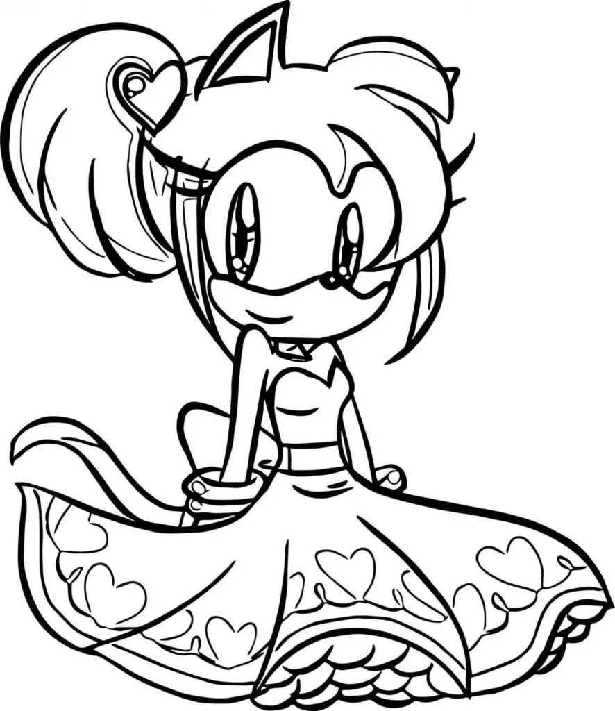 Desenhos de Amy Rose Sonic para colorir Vestido Rodado Amy Rose com Vestido Rodado para Colorir: Desenho do Sonic