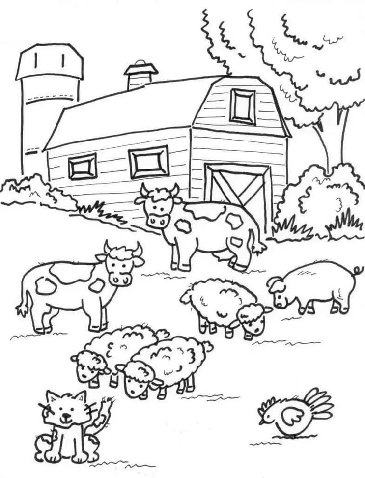 Animais da Fazendinha Comendo Capim: Desenhos para Colorir