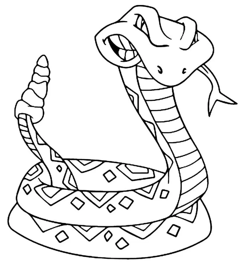 Desenhos de Cobras para colorir Cascavel Cascavel estilizada para colorir: desenho detalhado com padrões geométricos.