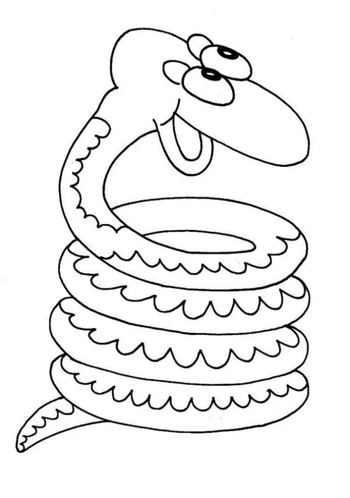 Desenhos de Cobras para colorir Enrolada Cobra Enrolada para Colorir: Desenho divertido para crianças.