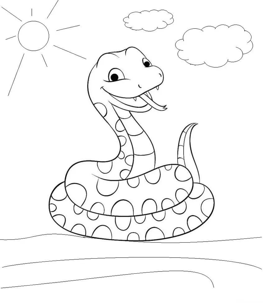 Desenhos de Cobras para colorir Sorridente Cobra sorridente para colorir sob o sol. Desenho divertido com padrão de círculos.