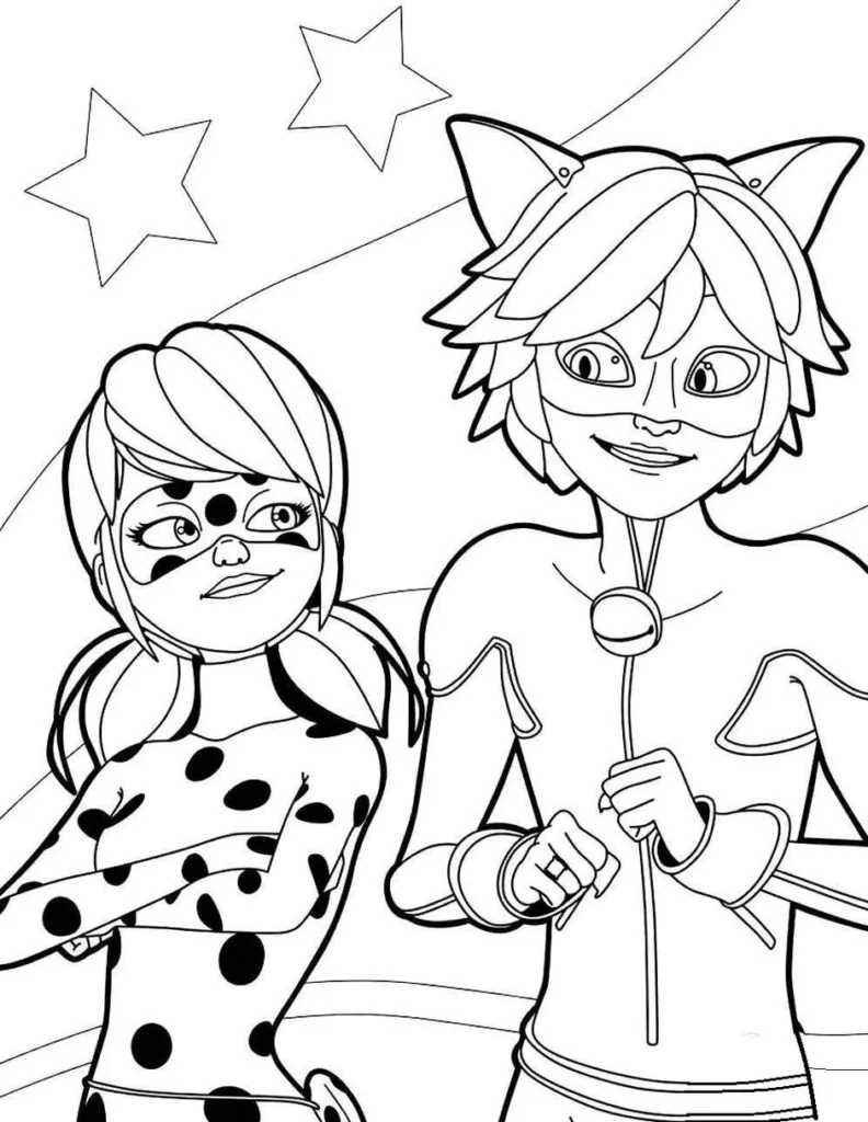 Ladybug e Adrien para colorir: Desenho dos heróis Miraculous