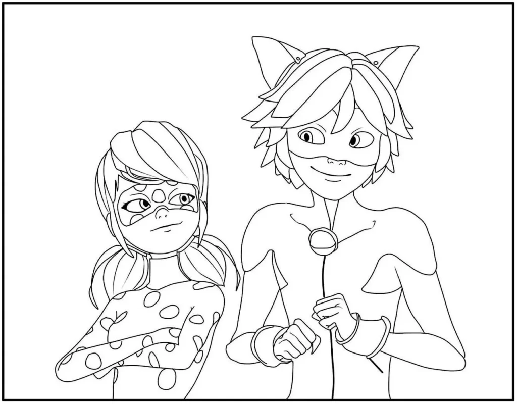 Ladybug e Chat Noir para Colorir: Desenho da Ladybug Desconfiada