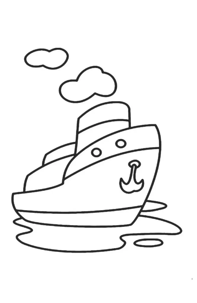 Desenhos de Navios para colorir Com Âncora Navio com âncora para colorir: Desenho de embarcação marítima