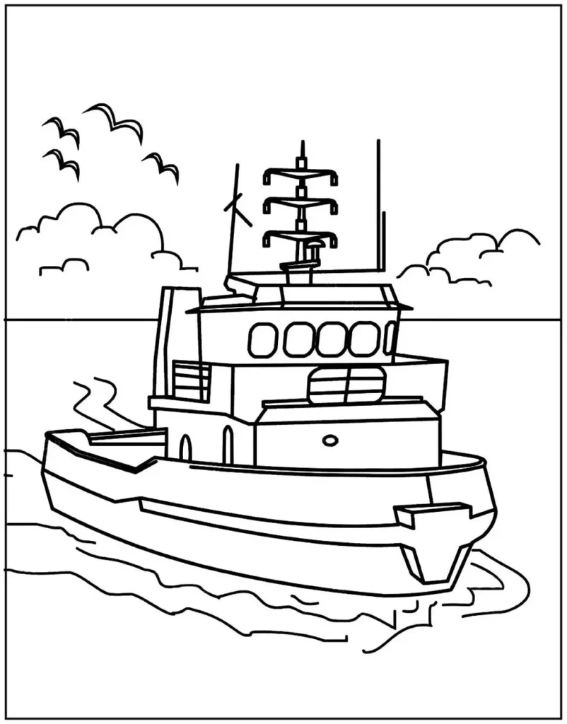 Desenhos de Navios para colorir Navegando Navio navegando em desenho para colorir. Aventura marítima em alto mar.