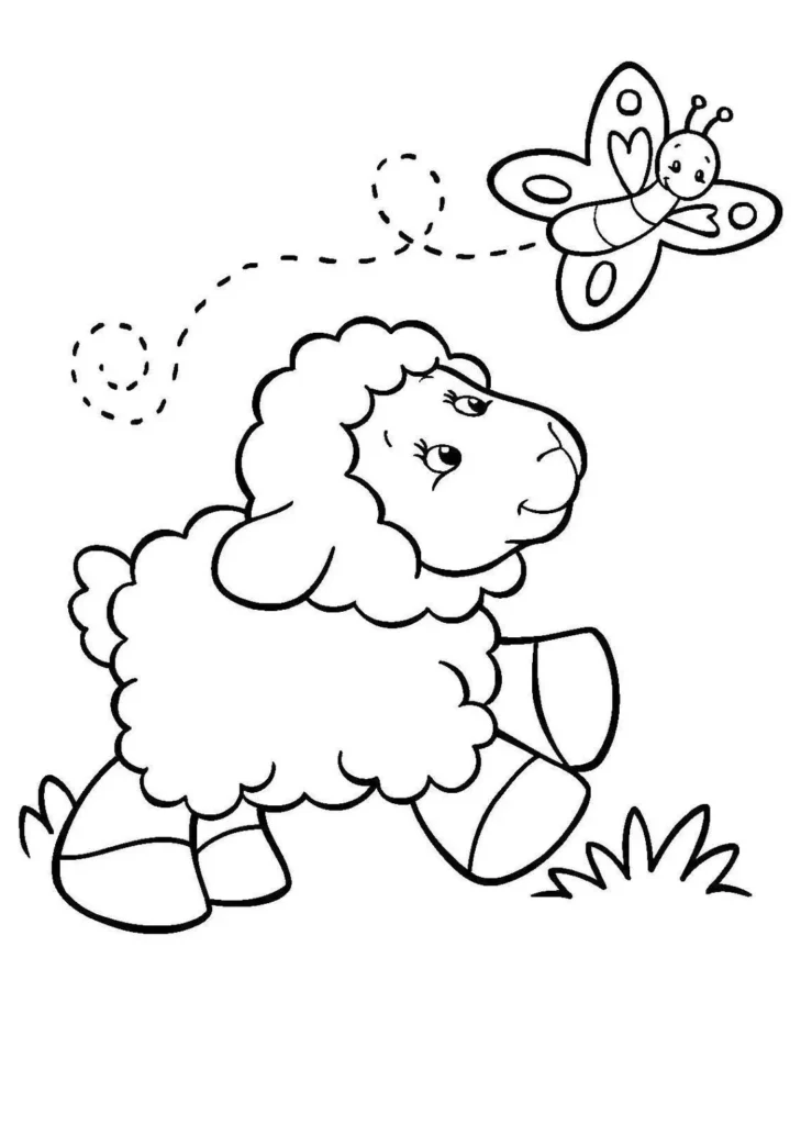 Desenhos de Ovelhas para colorir Brincando com a Borboleta Ovelha e Borboleta: Desenho Divertido para Colorir