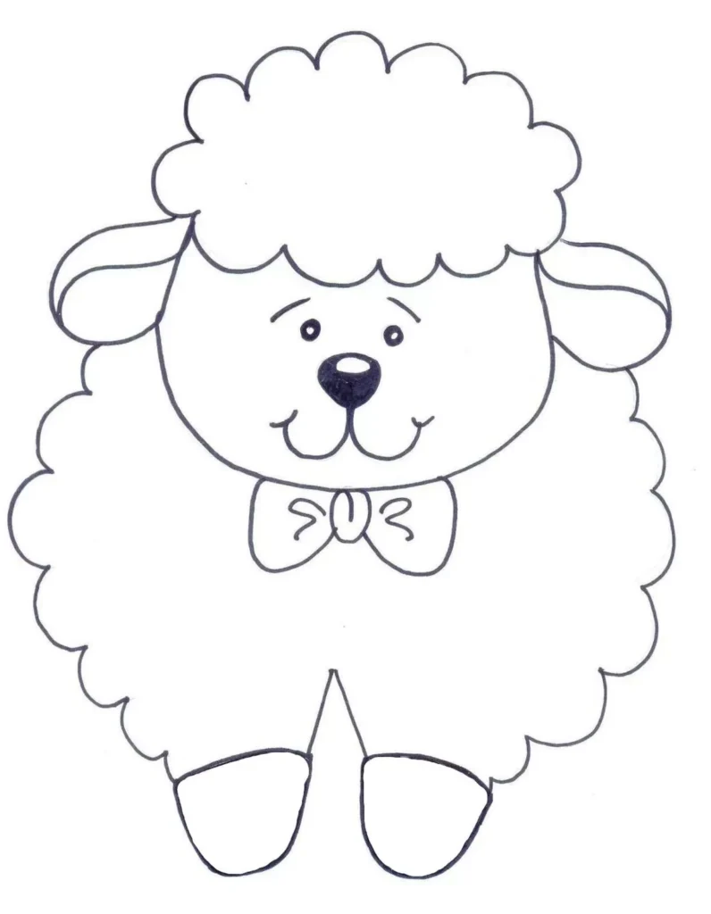 Desenhos de Ovelhas para colorir Gravata de Lacinho Ovelha com gravata de lacinho para colorir. Desenho fofo e fácil de pintar.