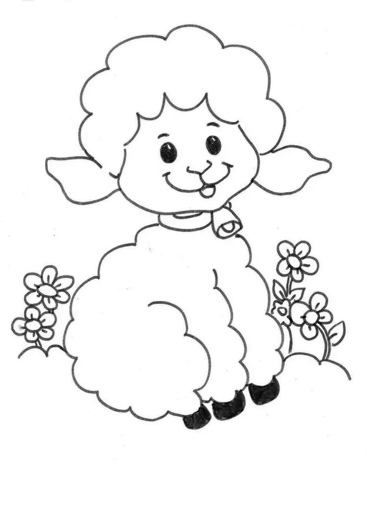 Desenhos de Ovelhas para colorir Sentada nas Flores Ovelha fofa sentada em flores para colorir