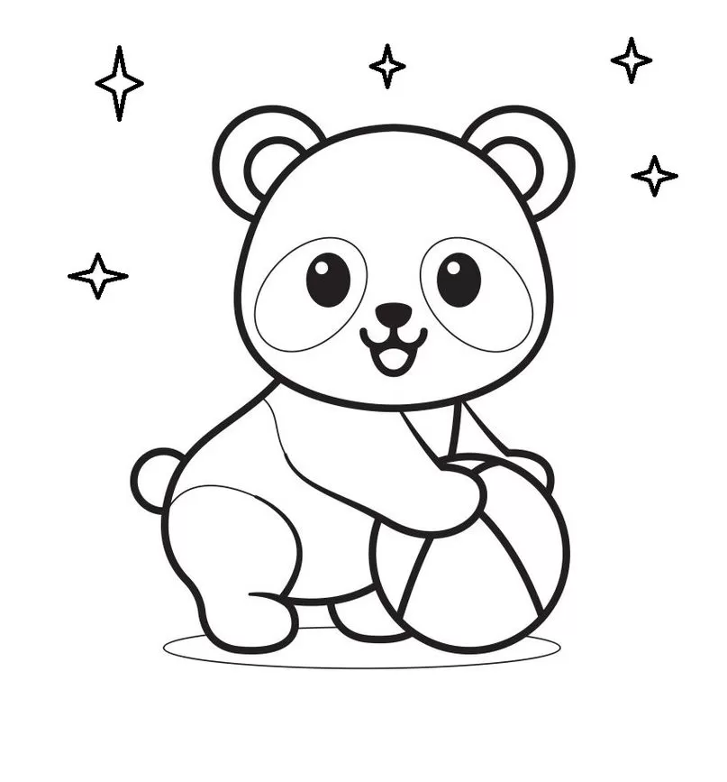 Desenho de Panda para colorir fácil - Imagem Kawaii Molde para