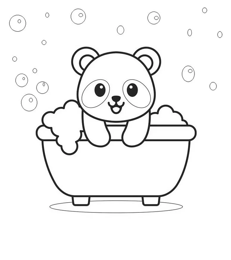 Panda fofo na banheira para colorir: diversão na hora do banho!