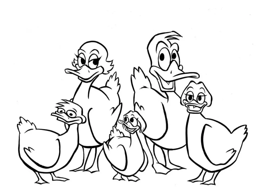 Desenhos de Patos para colorir Família Família de Patos Caricaturais para Colorir: Atividade Divertida
