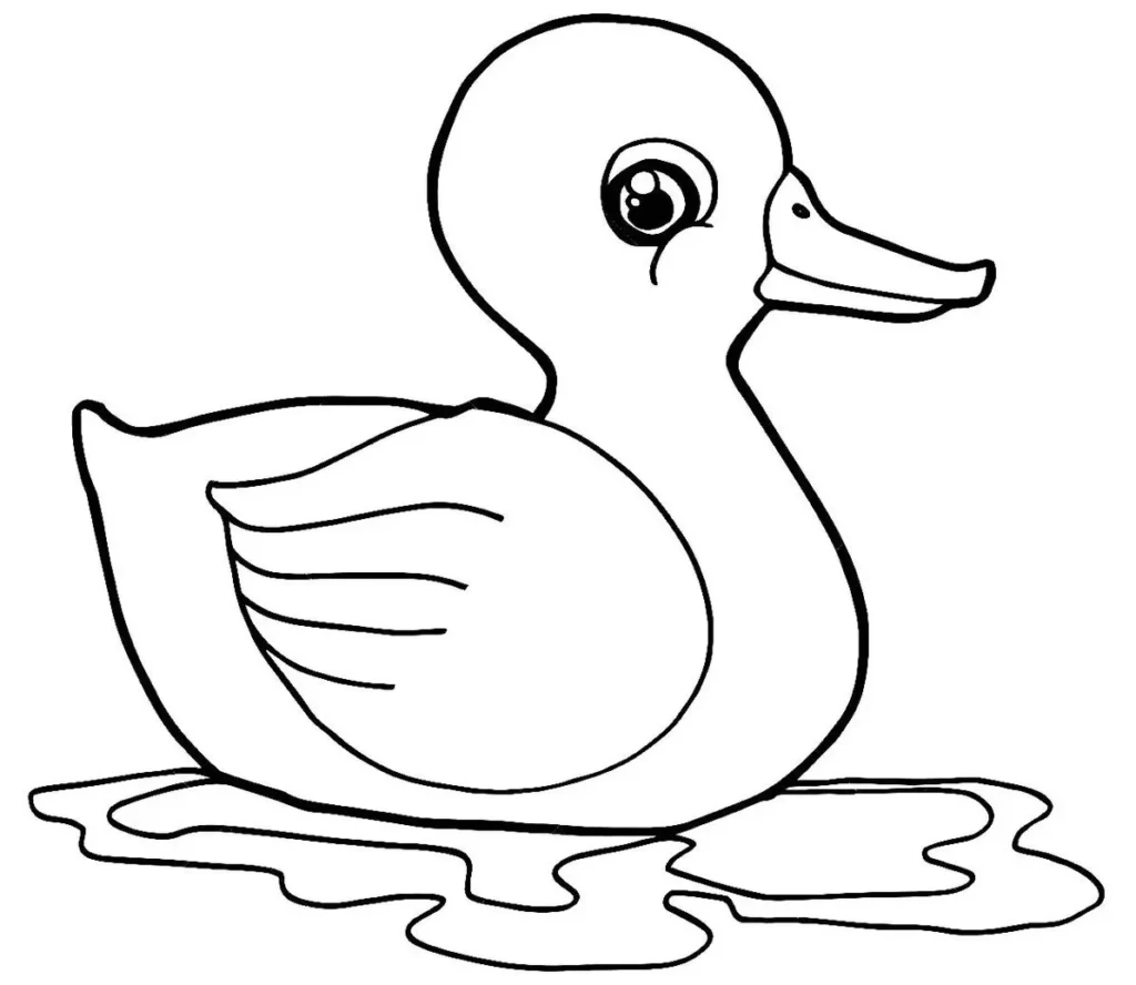 Desenhos de Patos para colorir Nadando Pato nadando em lago para colorir. Desenho simples para atividades criativas.