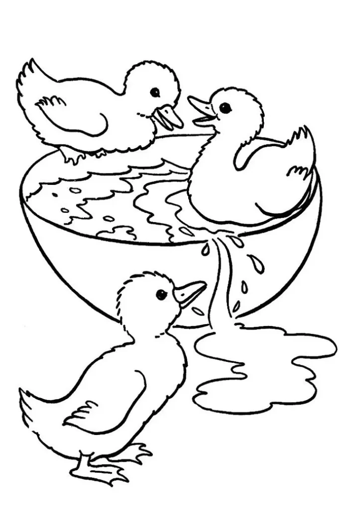 Desenhos de Patos para colorir Patinhos brincando Desenho de patinhos na água para colorir: Diversão com patos.