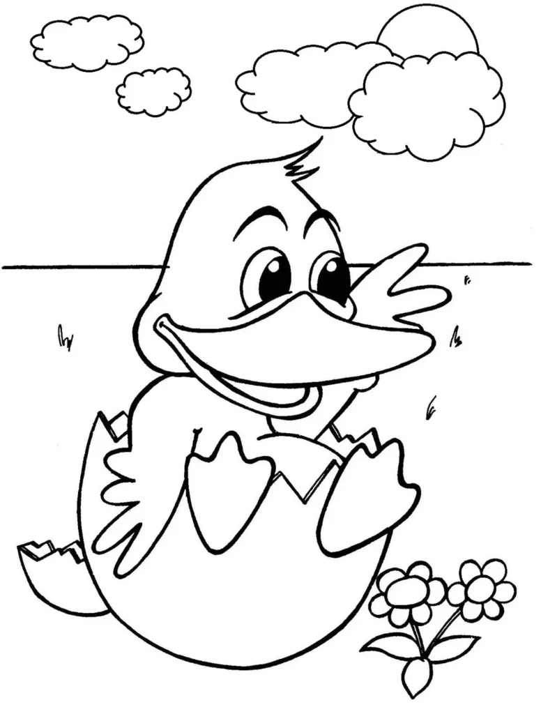 Desenhos de Patos para colorir Sentado no Ovo Pato Feliz no Ovo Quebrado: Desenho para Colorir