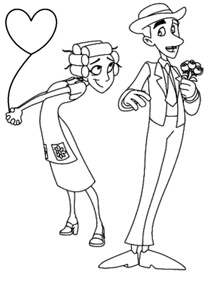Desenhos Chaves para colorir: Dona Florinda e Professor Girafales apaixonados.