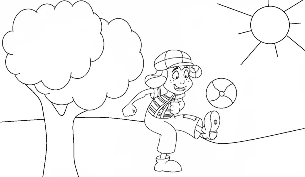 Chaves jogando bola: Desenho para colorir do personagem em ação.