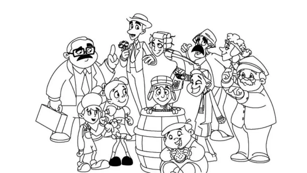 Desenhos do Chaves para Colorir: Turma reunida para pintar!