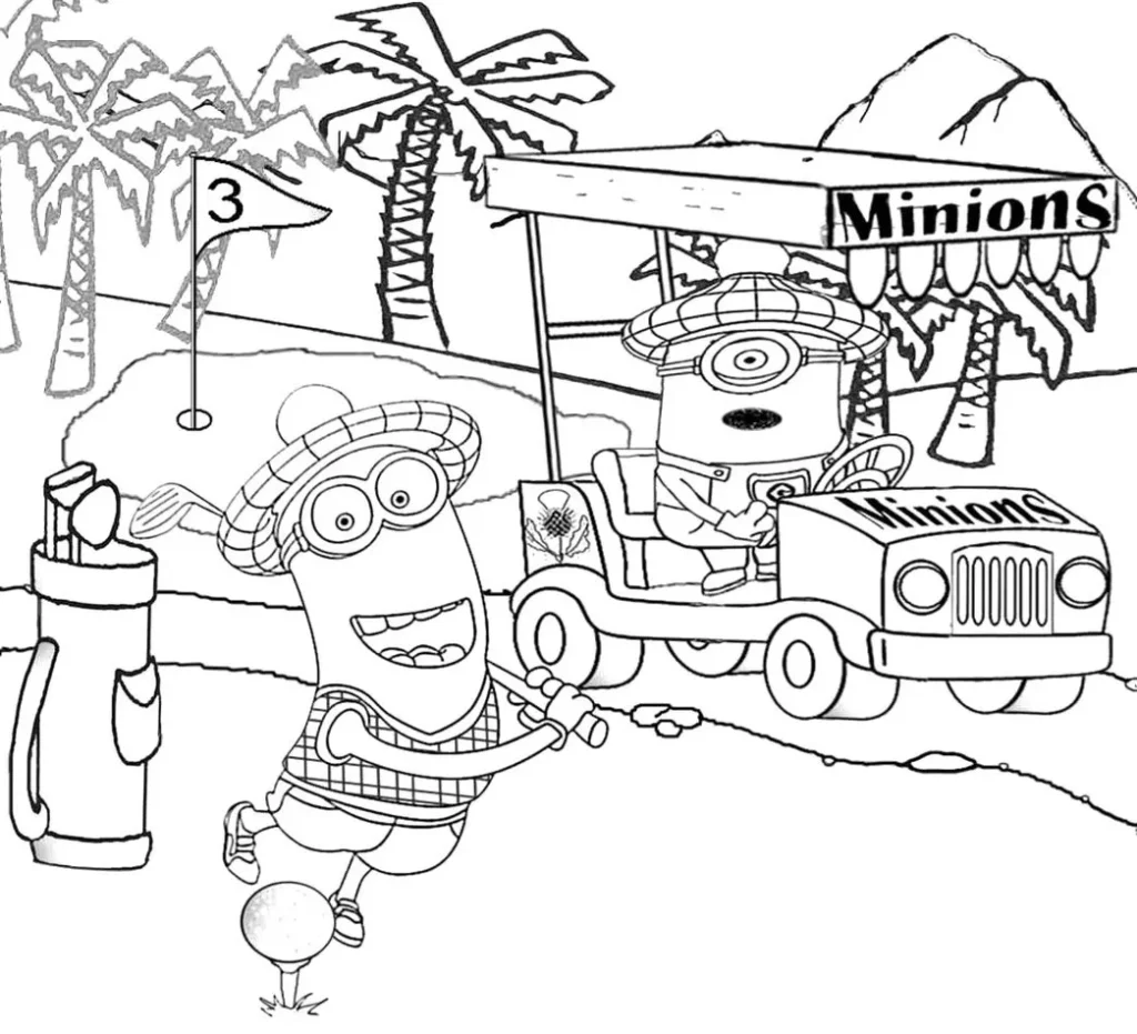 Minions no Campo de Golfe: Desenho para Colorir Divertido
