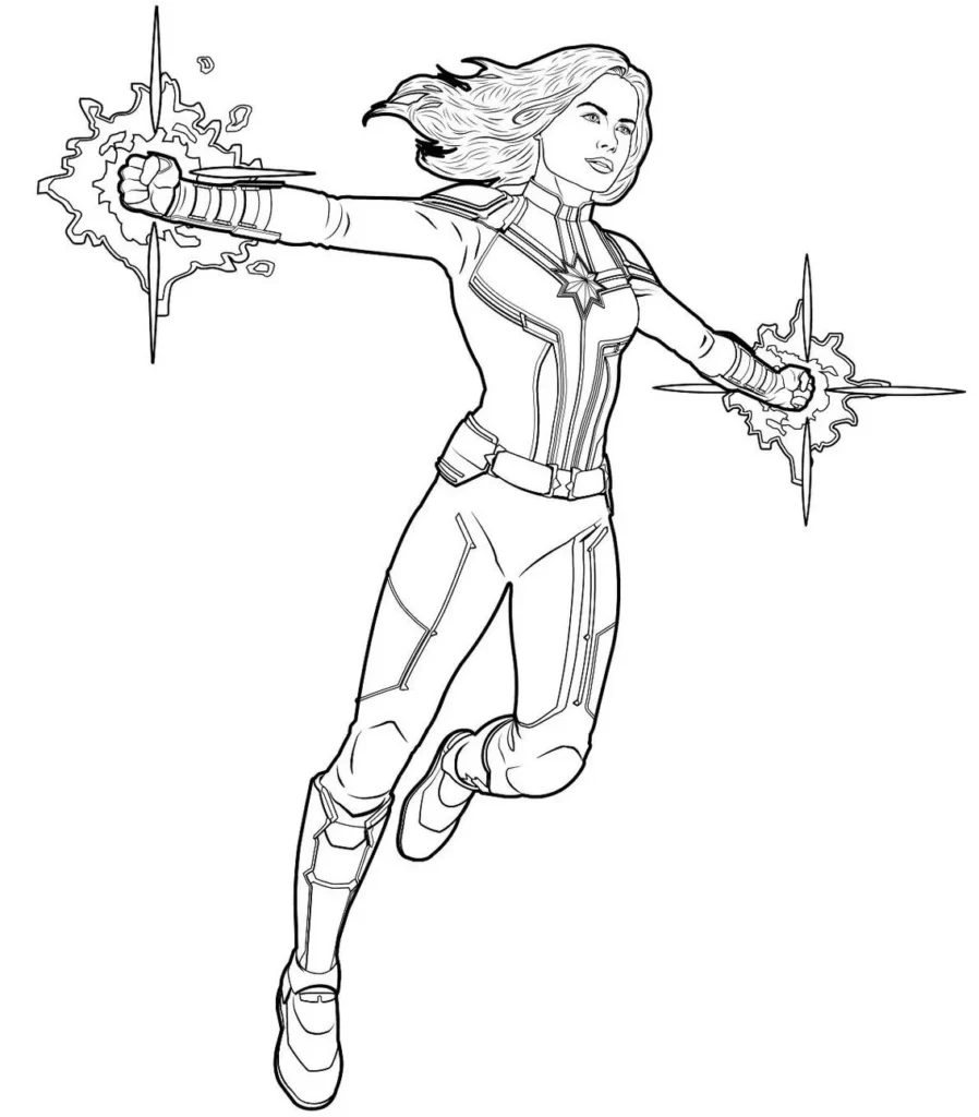 Capitã Marvel emanando poder: Desenho para colorir em PDF