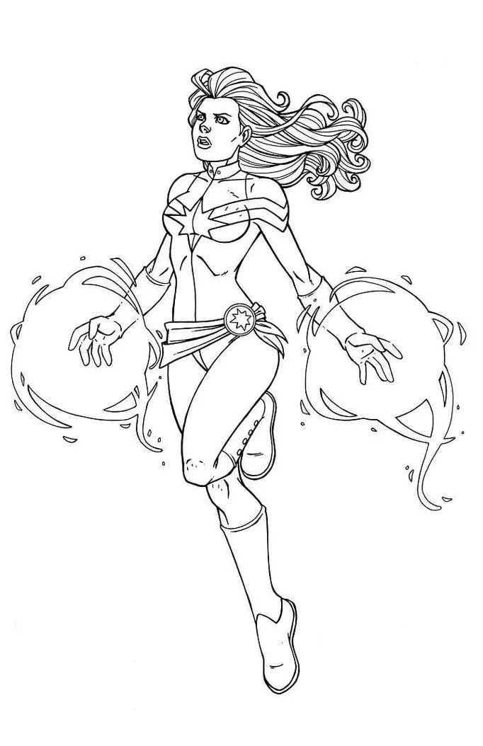 Desenhos da Capitã Marvel em PDF para colorir Super Força Capitã Marvel: Arte para colorir Super Força em PDF