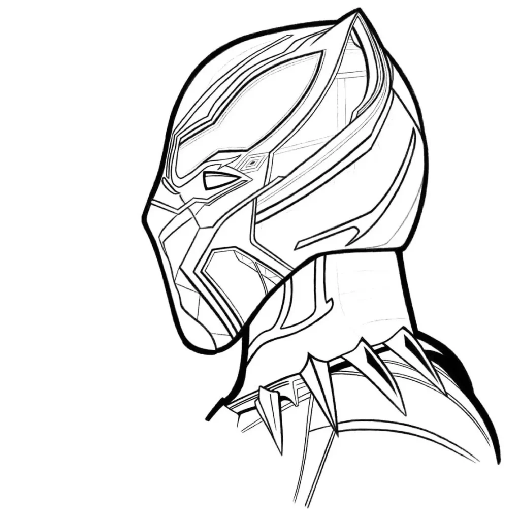 Pantera Negra de perfil para colorir em PDF: capacete e traje em destaque.