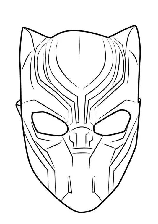 Máscara da Pantera Negra para colorir em PDF. Design estilizado com orelhas pontudas e padrão intrincado na testa.