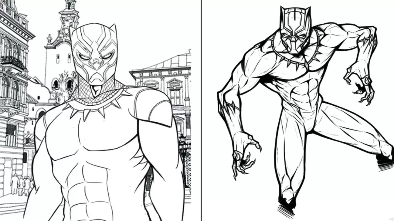 Desenhos da Pantera Negra em PDF para colorir Na Cidade Pantera Negra em ação na cidade: artes para colorir em PDF