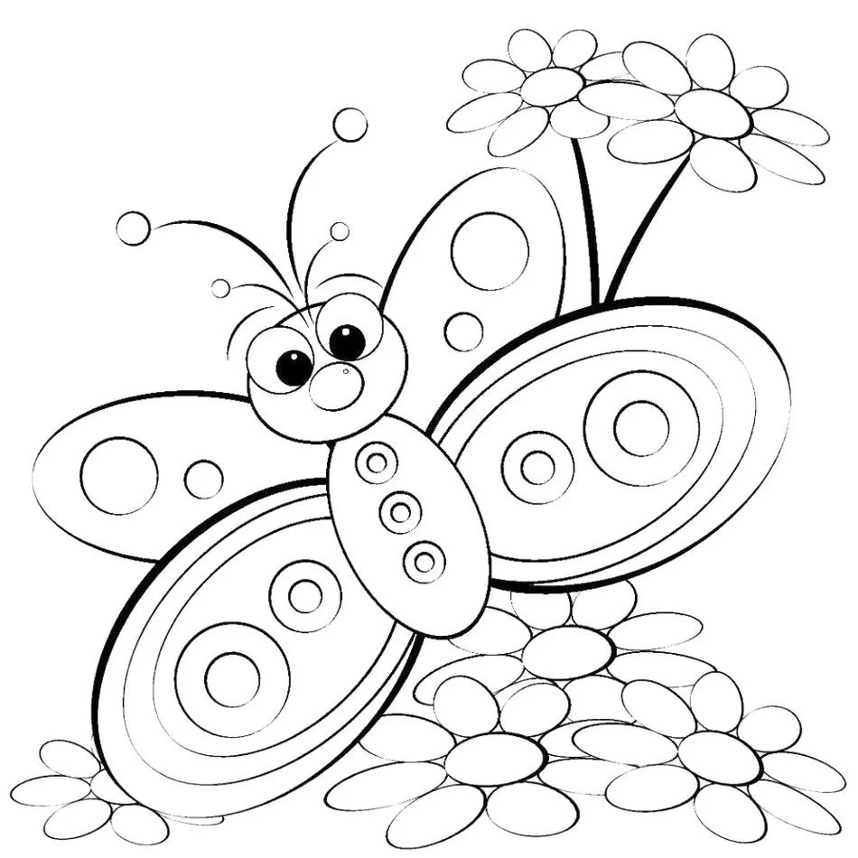 Borboleta estilizada com flores para colorir em PDF.