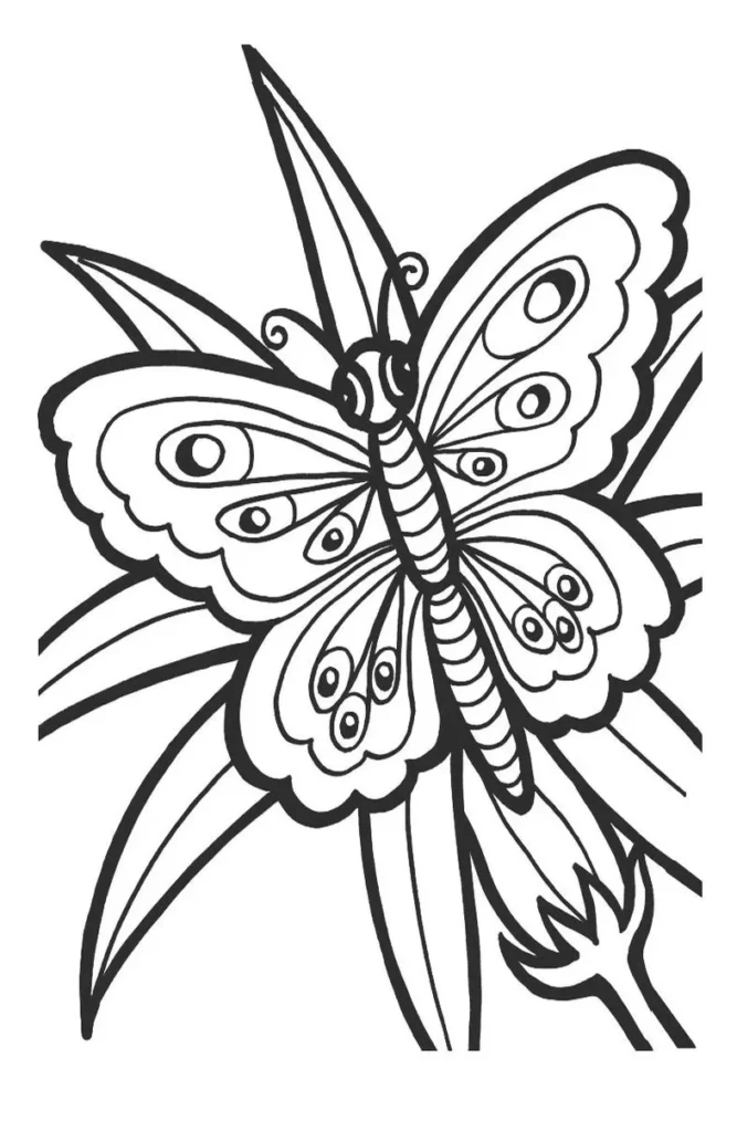 Borboleta estilizada sobre folhas para colorir em PDF