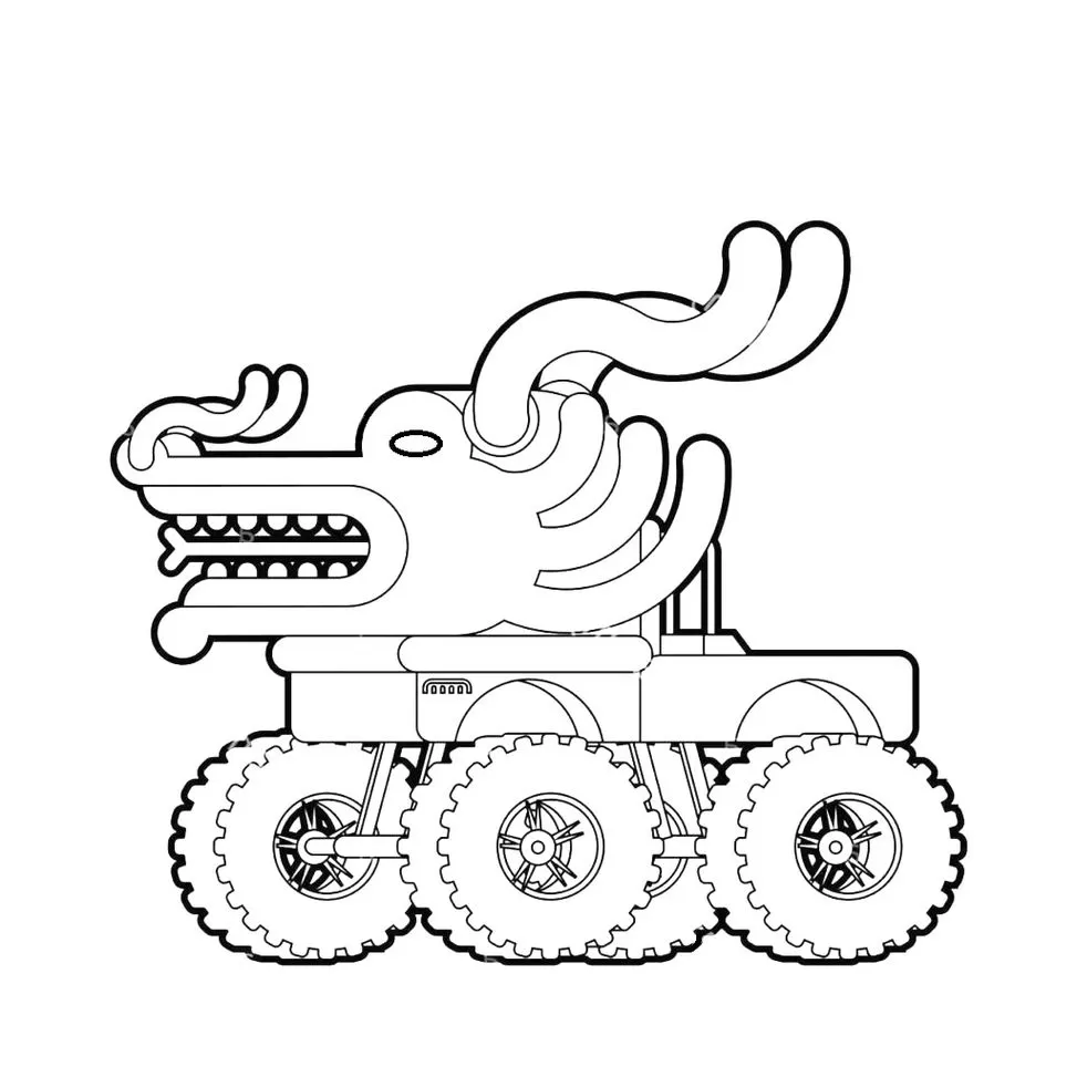 Carro Monster Dragão para Colorir em PDF: Desenho Temático