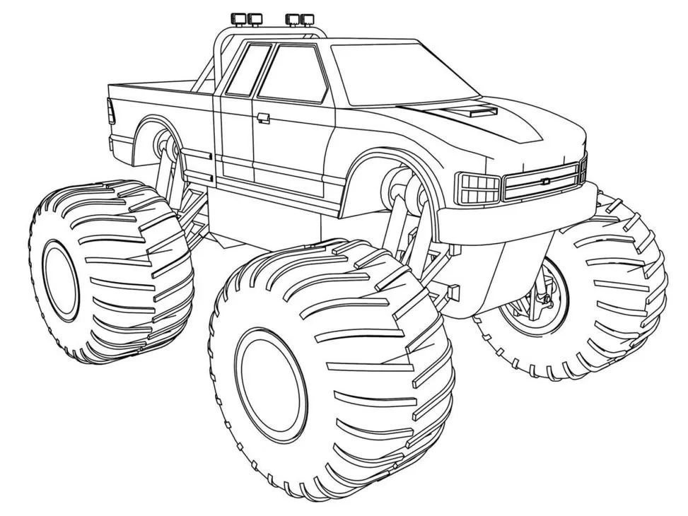 Carro Monster com Rodas Gigantes para Colorir em PDF