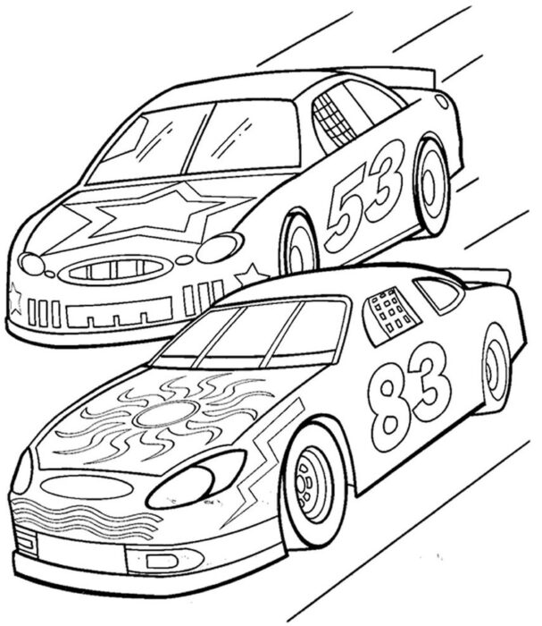 Desenhos de carros de corrida para colorir: competição e velocidade em PDF.