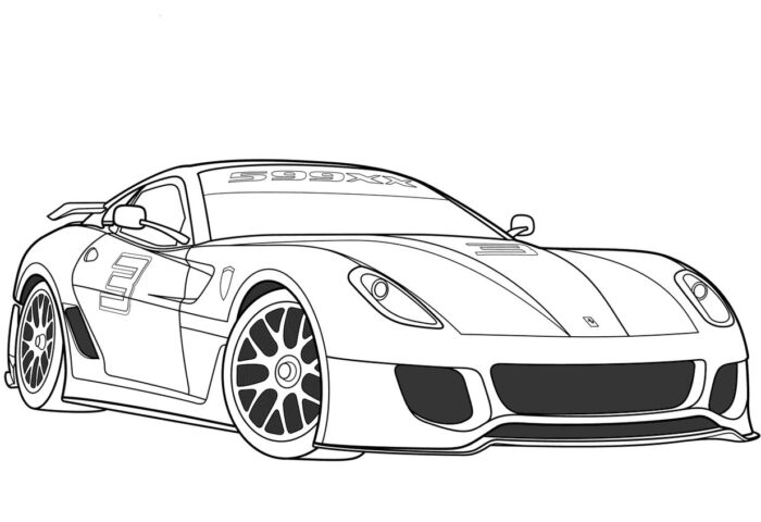 Ferrari 599XX para colorir: desenho de carro de corrida esportivo.