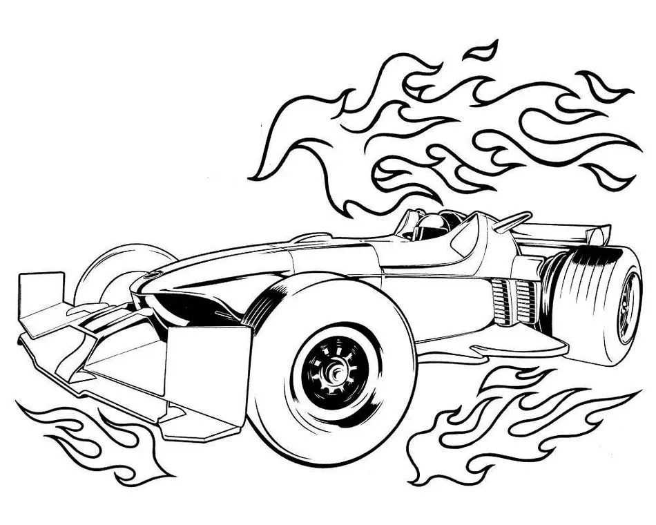 Carro Hot Wheels de corrida para colorir em PDF: desenho para imprimir e pintar.