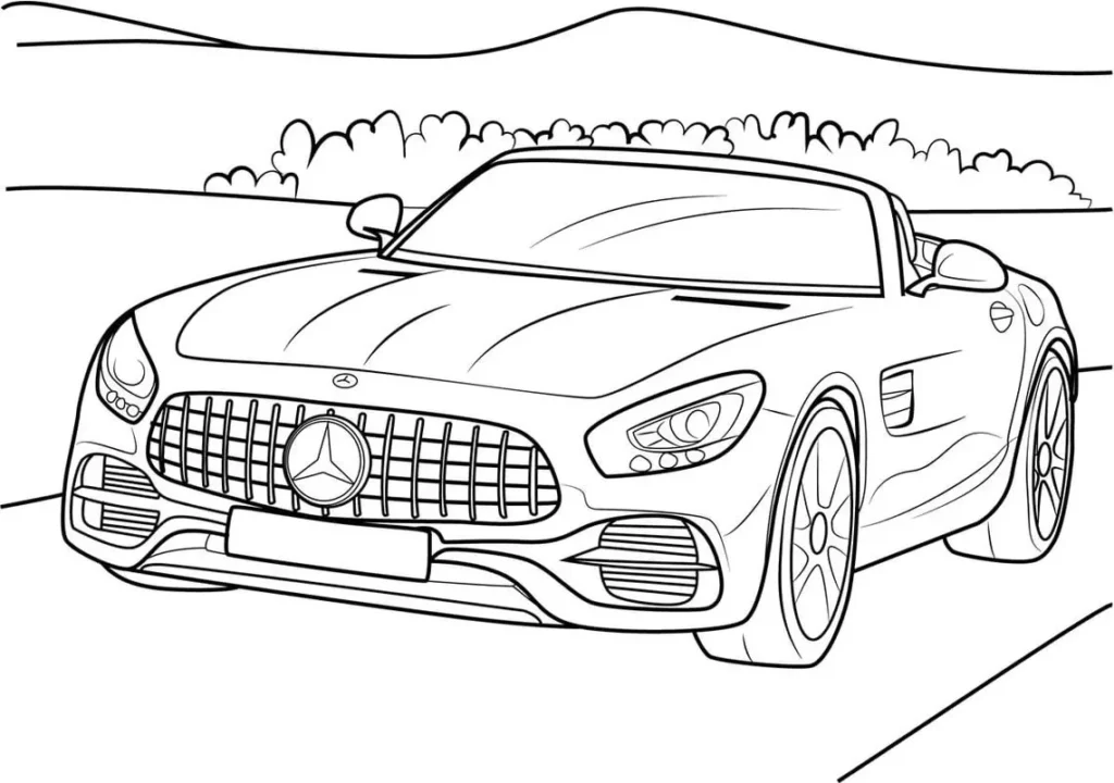 Carro esportivo Mercedes-Benz AMG GT Roadster para colorir em PDF.