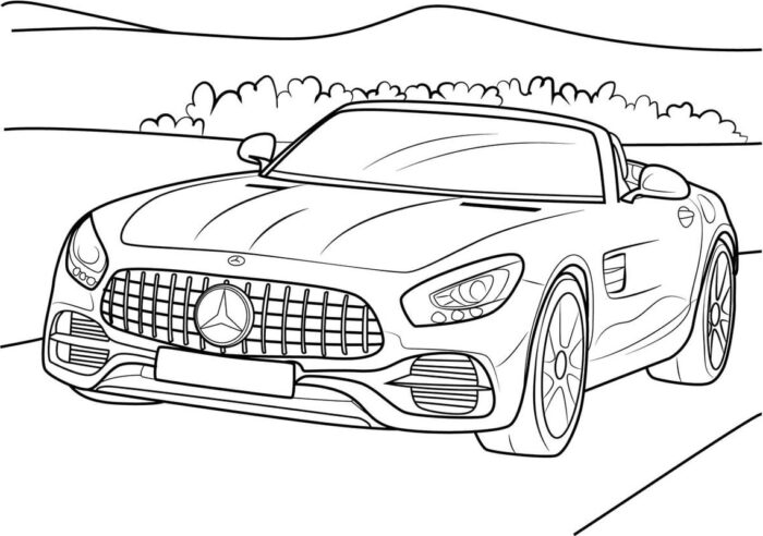 Carro esportivo Mercedes-Benz AMG GT Roadster para colorir em PDF.