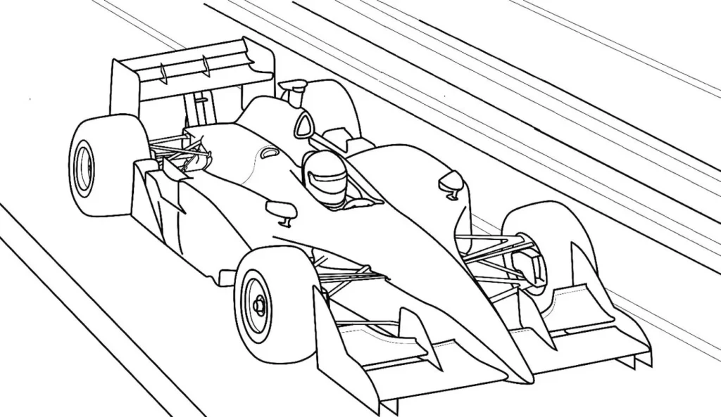 Carro de Fórmula 1 em alta velocidade para colorir em PDF.