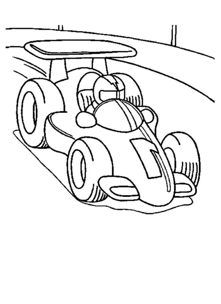 Carro de Fórmula 1 número 1 para colorir em PDF: desenho para pintar