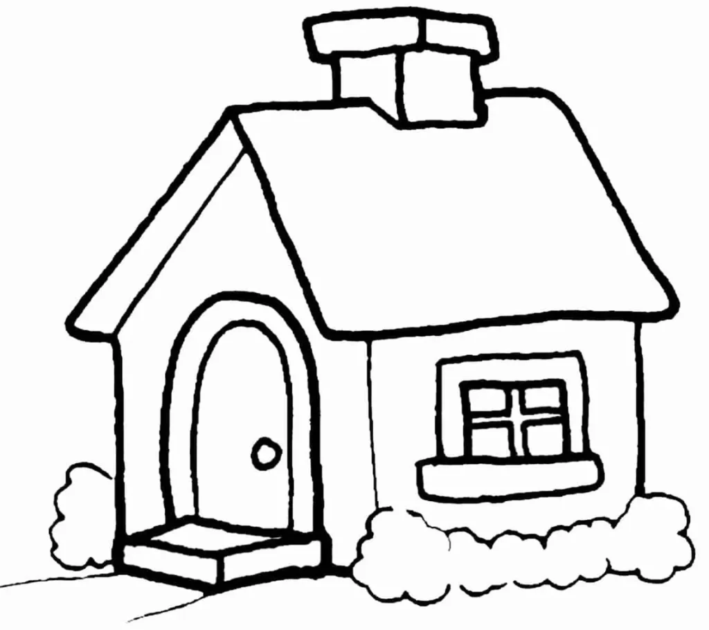 Casa simples com varanda e chaminé para colorir