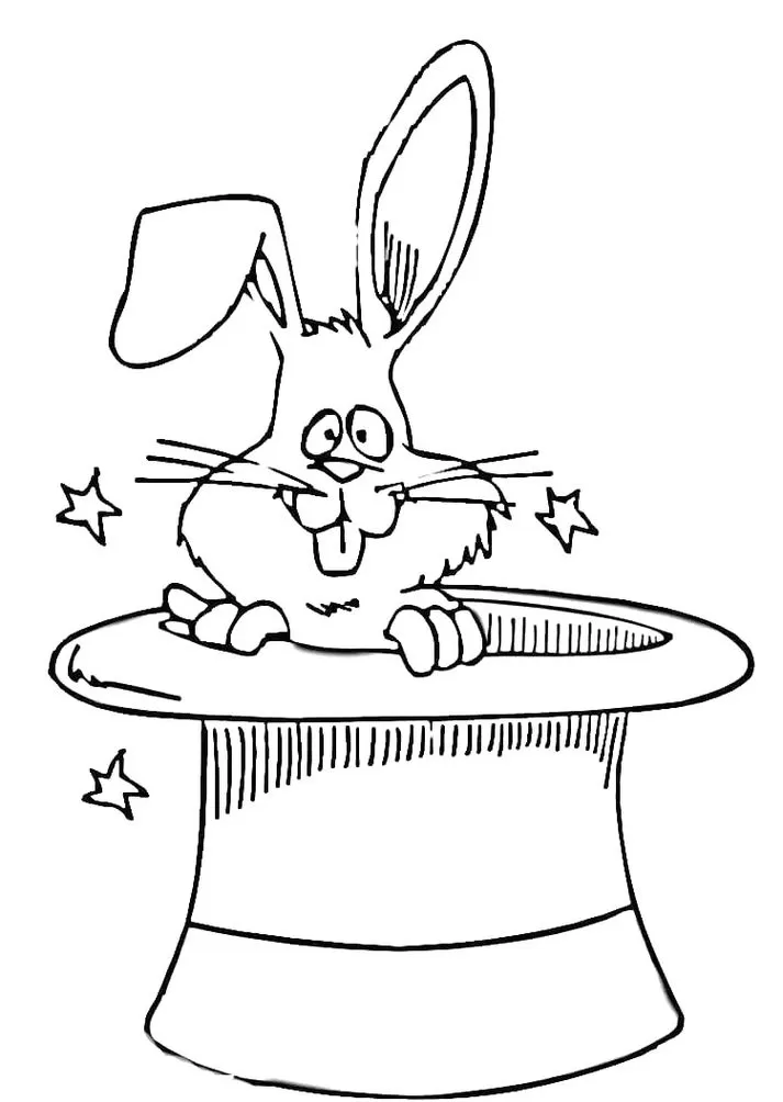 Coelho saltando da cartola: desenho para colorir em PDF