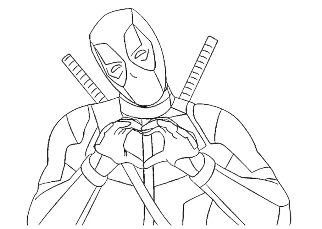 Desenhos de Deadpool em PDF para colorir Fazendo Coração Deadpool Fazendo Coração: Desenho em PDF para Colorir