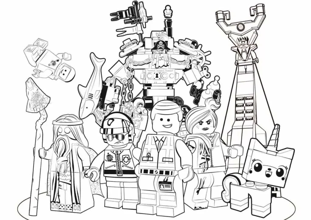 Bonecos Lego Super Heróis do filme 'Uma Aventura Lego' para colorir em PDF