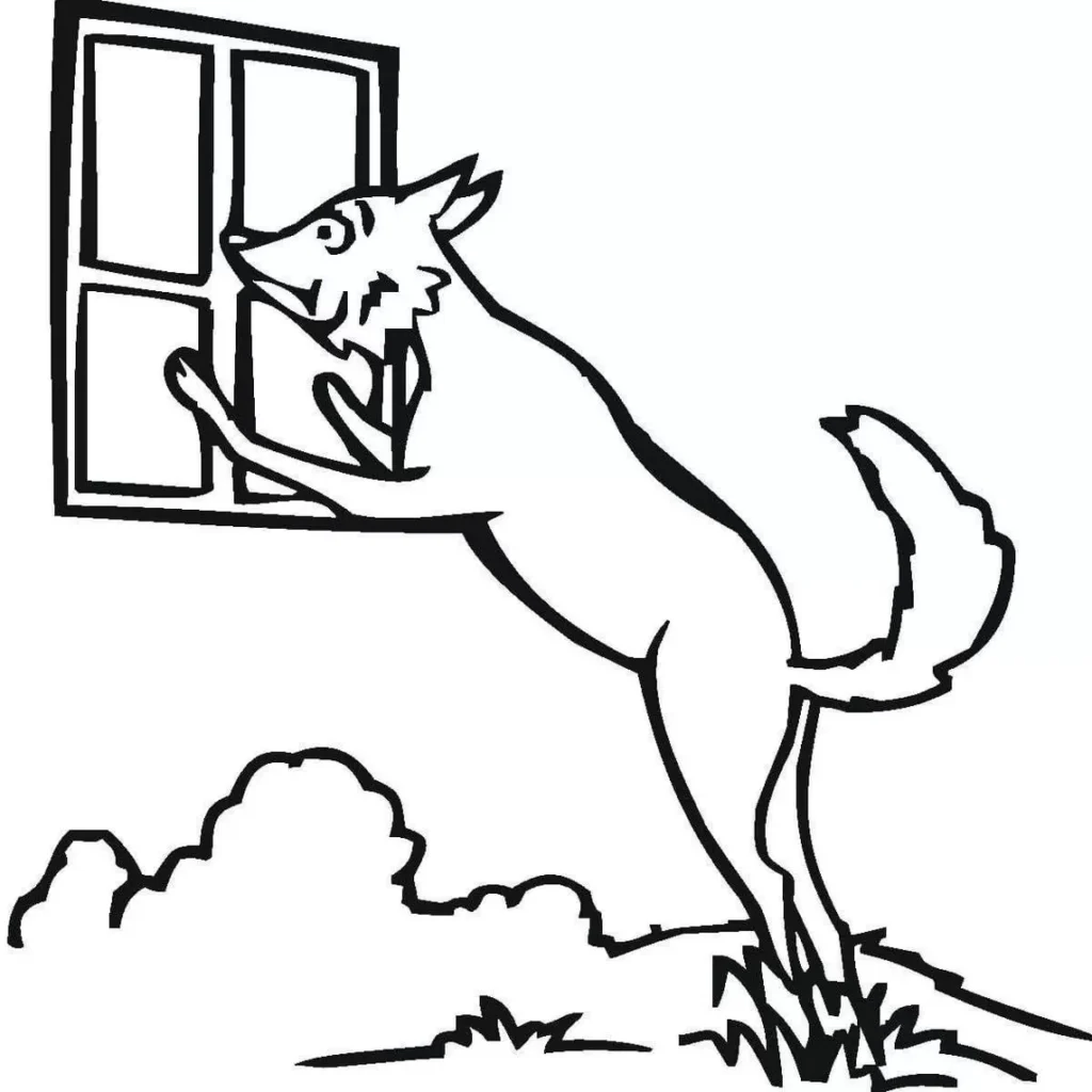 Lobo na janela: desenho em PDF para colorir