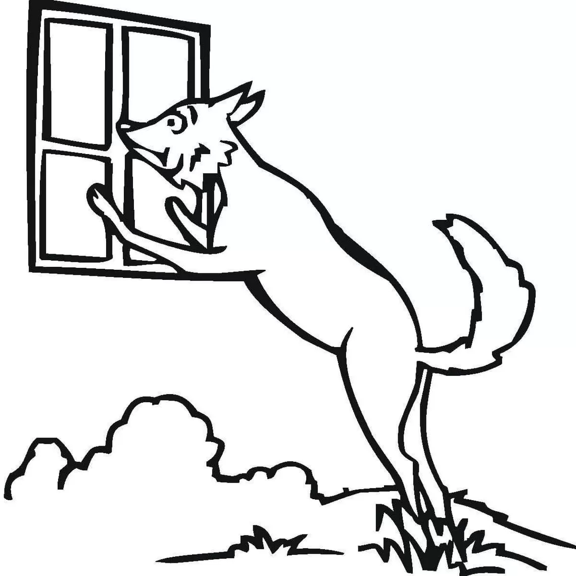 Lobo na janela: desenho em PDF para colorir