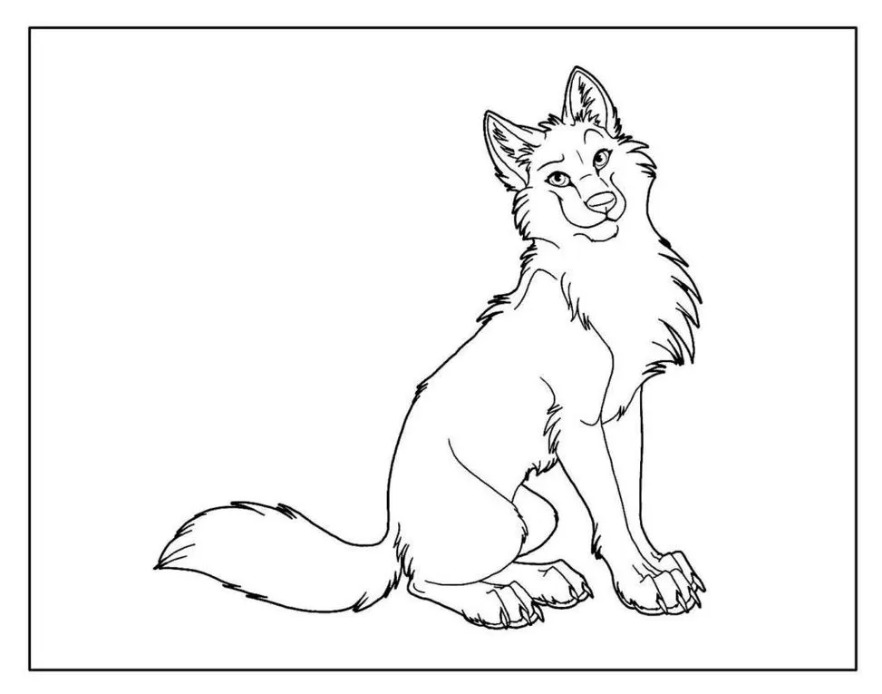 Lobo sentado para colorir em PDF: atividade criativa com animal de pelagem fofa