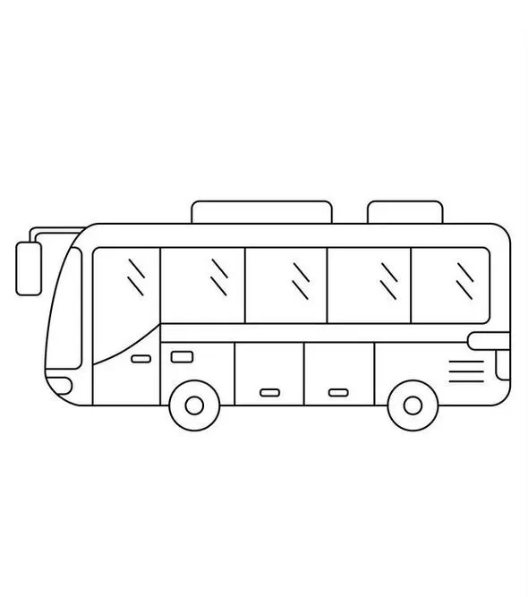 Desenho de ônibus urbano para colorir: cityscape em foco.