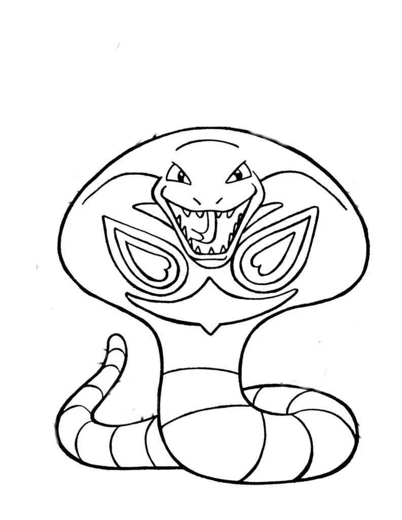 Arbok para colorir: Desenho detalhado do Pokémon tipo veneno Ajan.