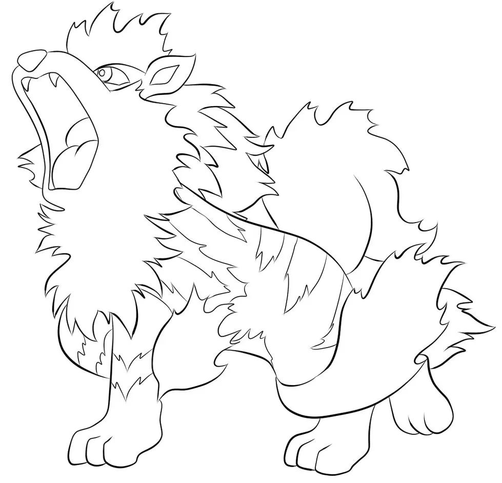 Desenho de Arcanine para colorir: Pokémon Arcanido em detalhes