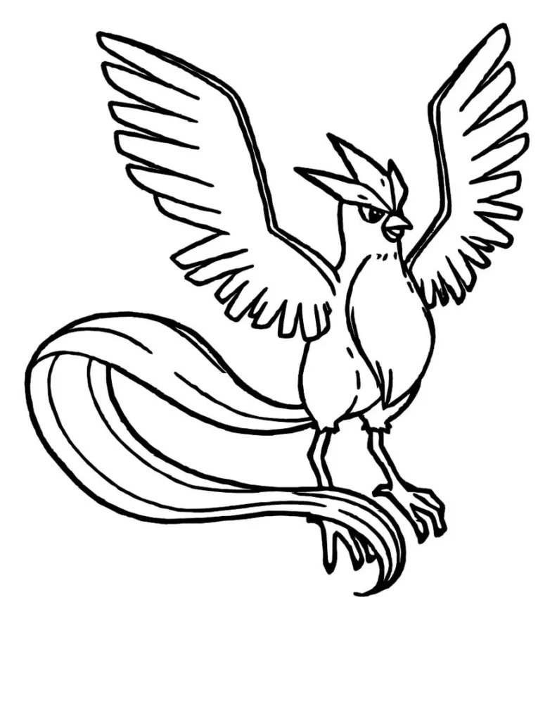 Articuno para colorir: Desenho detalhado do Pokémon lendário de gelo.