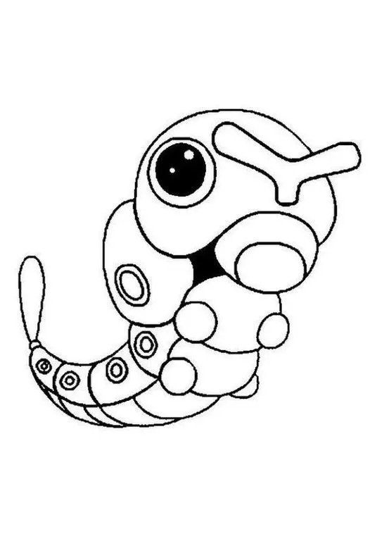 Caterpie para colorir: Desenho do Pokémon Lagartilha para imprimir e pintar.